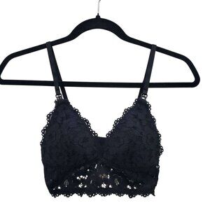 Momanda A083 Lace Plunge‎ Nursing Bralette Black Wireless Longline Bra Size 32A